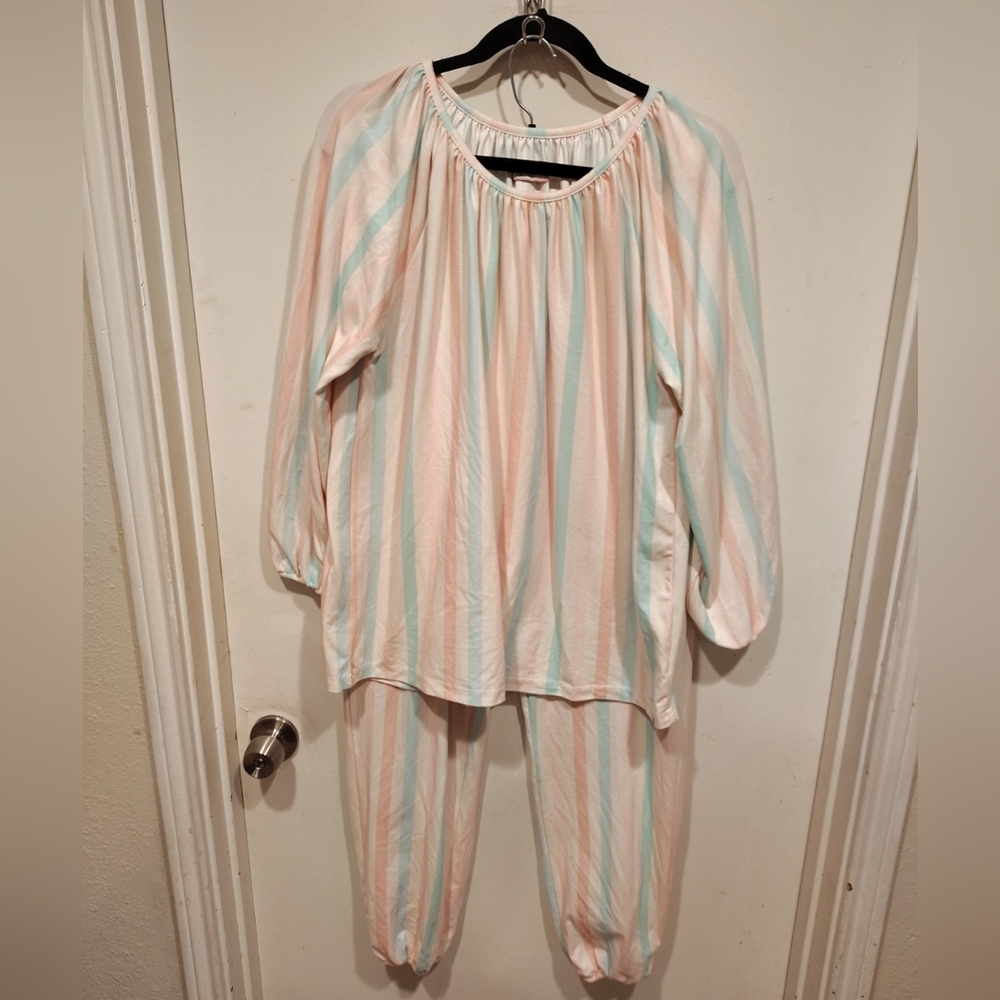 Sweet Honey Women's Pastel Stripe 2 Piece Pajama Set Sz XL Comfy Loungewear